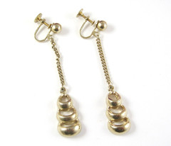 DANGLE GOLDTONE 3 Vintage Pairs EARRINGS Screwbacks Ivy Leaves Ovals 2 5/8″