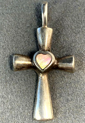 Vintage Cross Pearl Heart Estate Fine Jewelry Pre-owned Sterling Silver