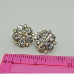 Vintage 1990s Swarovski Crystal AB Cluster Stud Earrings Silver Tone Flower NOS