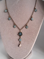 Avon Vintage Forget Me Not Necklace Blue Floral Rhinestone 16” Bronze “Summer”