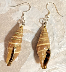 70s Vintage 925 Silver Golden and Brown Natural Seashell Dangle Drop Earrings