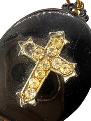 Vintage Victorian Revival Cross Black Photo Locket WWII Military Bugler Solider