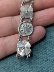 Vintage Good Luck Chinese Coin Silver Panel Bracelet 7.25″, 11.6g