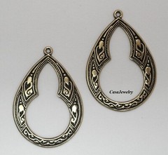 #0034 ANTIQUED GOLD OPEN TEARDROP W/TOP HANG RING – 2 Pc Lot