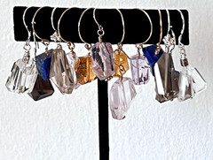 Pair of Asymmetrical Pale Purple Rough Faceted Rock Quartz Pierced Earrings