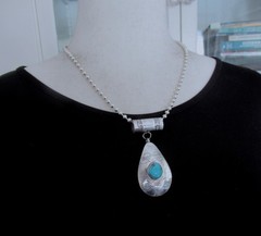 NAVAJO? STERLING PENDANT NECKLACE by AT, 2 1/2 INCHES PENDANT, 19 INCHES CHAIN