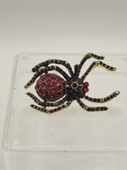 Black And Red Rhinestone Spider Brooch Unbranded