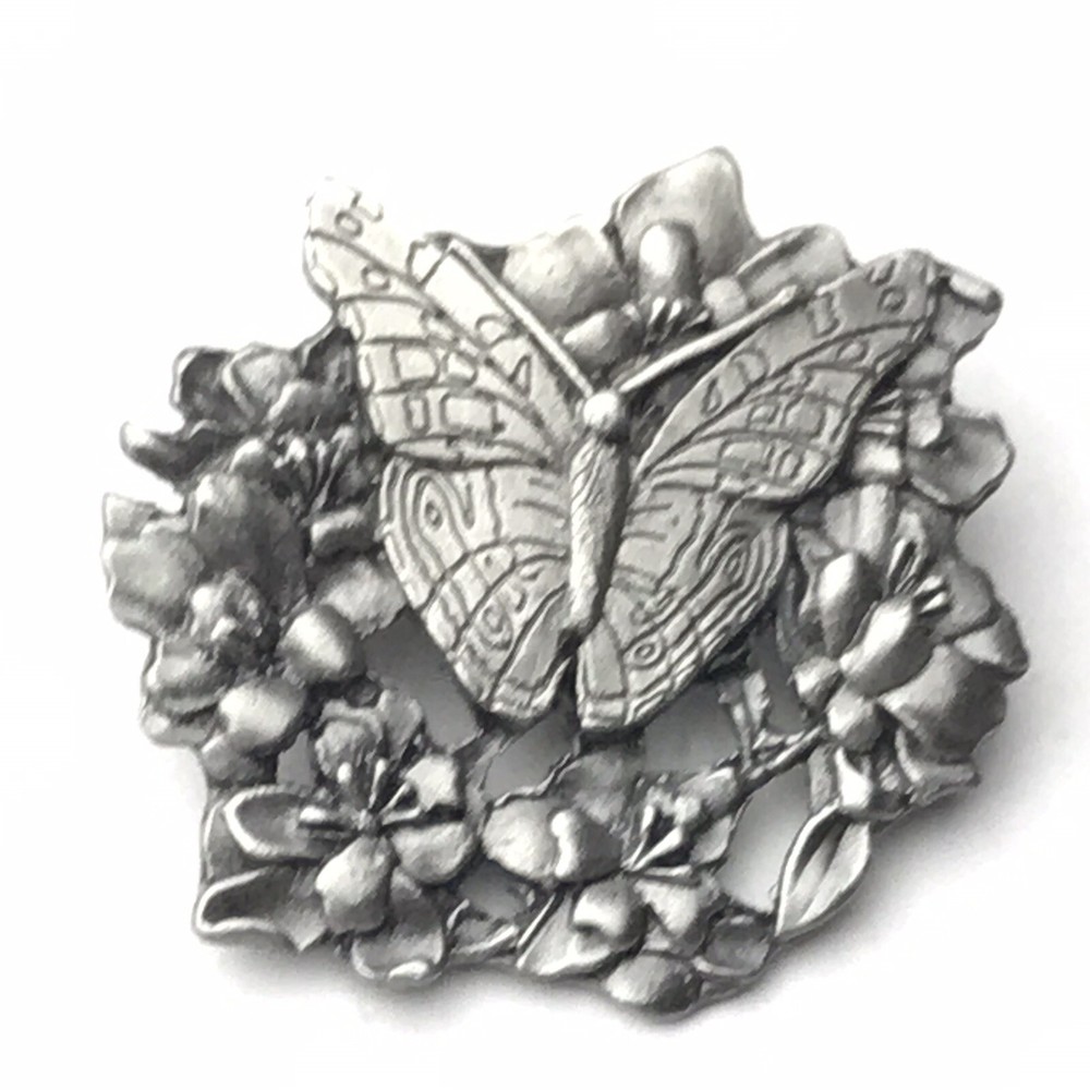 BIRDS & BLOOMS 1998 Butterfly In Flowers LIMITED Edition Brooch Pin Pewter