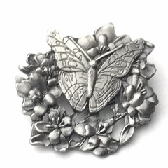 BIRDS & BLOOMS 1998 Butterfly In Flowers LIMITED Edition Brooch Pin Pewter
