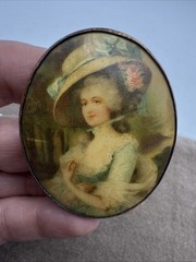 Vintage Cameo Portrait Porcelain and Brass Brooch Pin Jewelry