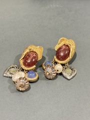 Double Elephant Dangle Earrings Cabochon Imitation Stone Pearl Charm Cluster