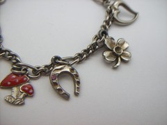 Vintage Silvertone Mix GOOD LUCK Charm Bracelet, Enamel, some made in Germany