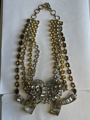 Spectacular Statement Gold Tone Bib Necklace 4 Strand Amber Smokey Clear!!!