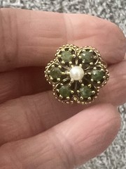 Lovely Vintage Goldette Faux Jade & Pearl Bracelet Earrings Ring Set