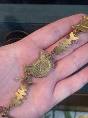 VTG LATR 2GO Glamour Puss Cat Enamel Charm Bracelet 8”
