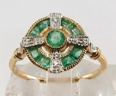 2Ct Art Deco Style Lab Created Diamond & Emerald Engagement 14K Gold Finish Ring