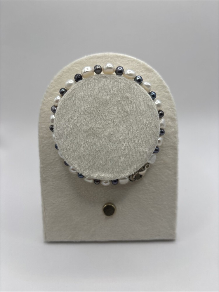 Vintage White Gray 5mm Pearl Bead Bracelet 7.5″