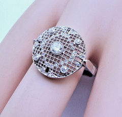 Antique Platinum Art Deco Diamond Cocktail Ring 37 Natural Diamonds Pavé Size 8