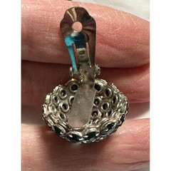 Vintage Joseph Warner Green Rhinestone Round Dome Earrings