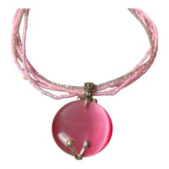 1980s VINTAGE JEWELRY Pink Moonstone Lucite Pendant Layer Bead Collar Necklace