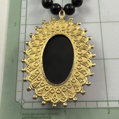 Vintage 90s Acrylic Resin Beaded Oval Pendant Gold Tone Necklace Gold Tone 30″
