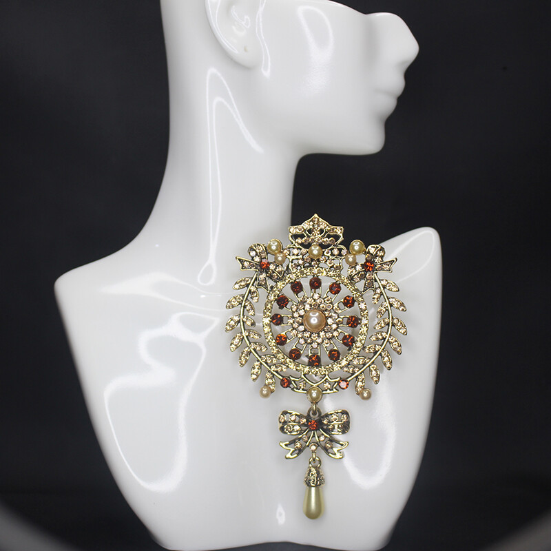 Vintage Medieval Bow Brooch Baroque Hollow Flower Rhinestone Pin