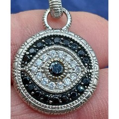 Vintage Pave-Set Black Spinel & Cubic Zirconia Evil Eye Pendant Necklace