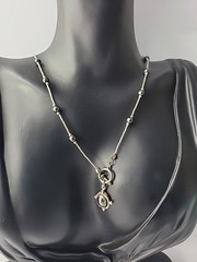 Vintage Silver Tone Hematite Pendant Necklace Bar Beaded Toggle Jewelry