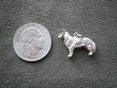 Rough Collie Lassie Dog Vintage Solid Shiny Sterling Silver Bracelet Charm 5.4g