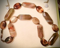 Antique Scottish Banded Agate Necklace Natural Stone Victorian Vtg Antique 22”