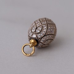 Vintage Soviet Era c.1990 Fully Pavé Enamel Egg Pendant 18k 750 Gold 960 Silver