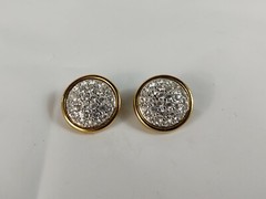 Vtg Yellow Gold Plated Swarovski Crystal Round Clip On Earrings Women’s Jewelry