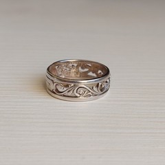 Vintage 916 Silver Ring Engraved Band Flower Ornate Design Unisex Size 9/19