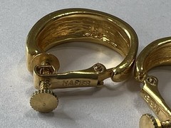 Vintage Napier Navy Blue Enamel Hoop Earrings Gold Tone Screw Back 1980s