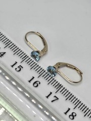 10K Yellow Solid Gold Round Blue Topaz Lever Back Earrings Eye Clean Gemstones