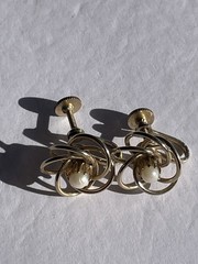 Vintage Gold Tone Pearl Love Knot Screw-Back Earrings