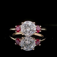 14K Yellow Gold Engagement Three Stone Ring 1.64CT.Natural Round Cut Diamond