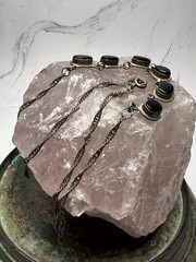 VTG 925 Sterling Silver Rope Trim Accent Oval Black Onyx Statement Necklace