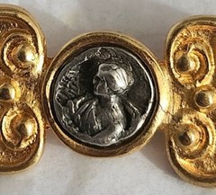 Vtg 2 Tone Gold Plated Pewter Cameo Coin Pin Brooch Ben- Amun?