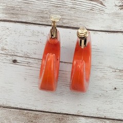 Vintage Clip On Earrings Large & Chunky Orange Hoops Stamped Hong Kong