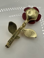 Small Vintage Brooch Red Rose Shaped Gold Tone Plated