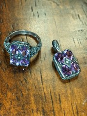 Vintage Art Deco Ring And/Necklace Charm Amethysts W/Center Diamond 925 Silver