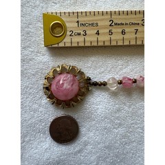 Vintage Pink Marbled Lucious Lucite Bead Necklace Gold Tone Sunburst Statement