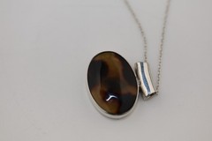 Amber Agate Oval Pendand Necklace Sterling Silver