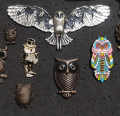 Vintage Owl Brooch Pin Lot of 15 Assorted Owl Pins Enamel Rhinestone Silver Tone