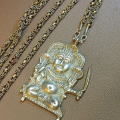 Hindu Goddess Pendant Necklace Long 44′ Vintage Brass Chain Mark India Sarna