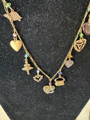 Vintage Signed Glassworks Studio Multi Charm Love Luck Fun Heart 28″ Necklace