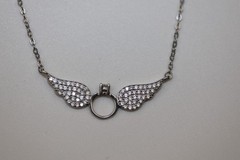 Angel Wings and Ring with Gemstones Pendant Necklace Sterling Silver