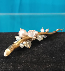 10k Ted Muehling Pin As Fruit On Branch, 4″, 14.8g, Signed, Excellent Condition