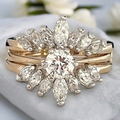 Vintage 1980s Wedding Ring Set Size 5 Cubic Zirconia 14K Gold Plate – 14F